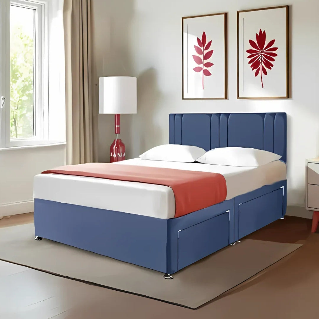Divan Double Bed - Blue Divan Bed with Drawers