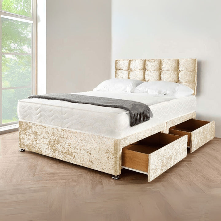 Divan Single Bed - Luxury Crushed Velvet Bed Frame