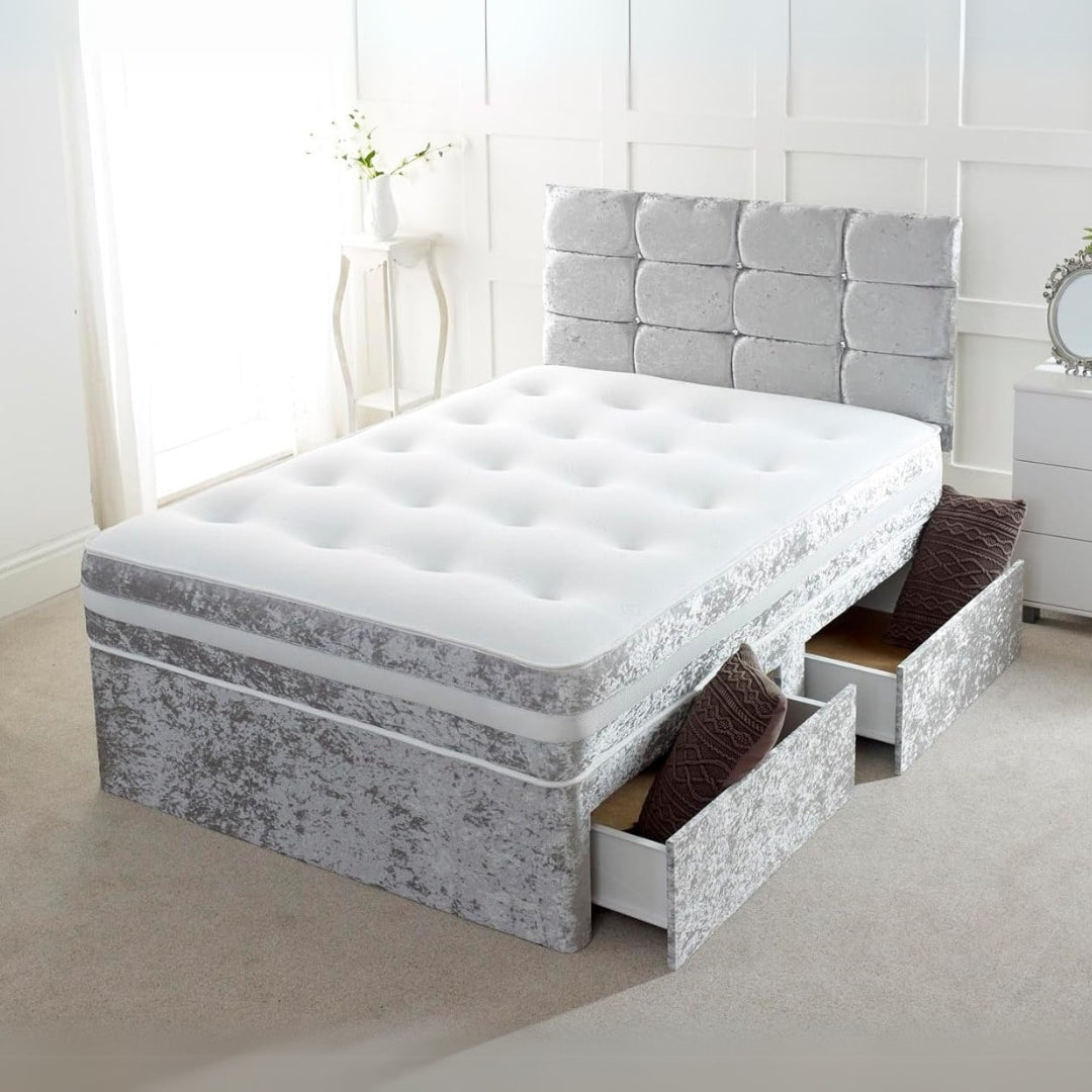 Double Divan Bed - Crushed Velvet Divan Bed Frame With Mattress