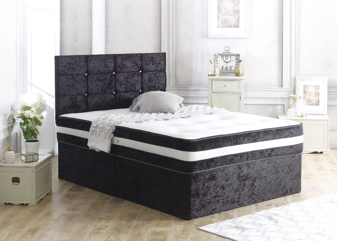Double Divan Bed - Crushed Velvet Divan Bed Frame With Side Drawers