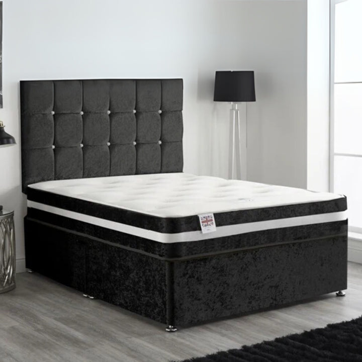 Double Divan Bed With Mattress - Silver Velvet Bed Frame