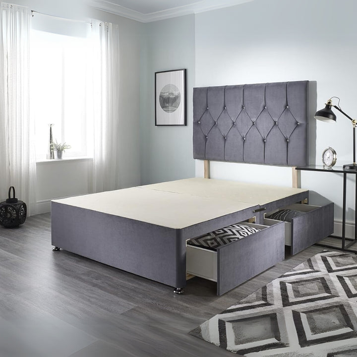 Double Divan Ottoman Bed - Grey Plush Divan Bed