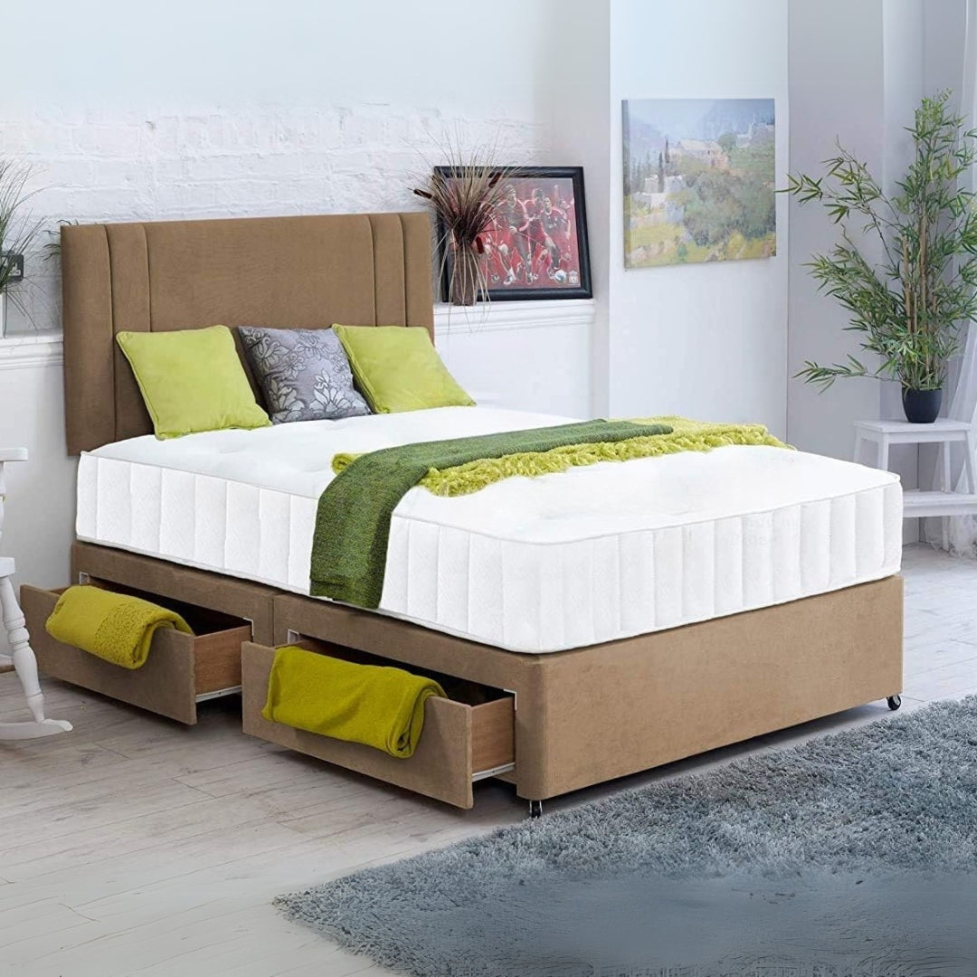 King Size Divan Ottoman Bed - Plain Velvet Divan Bed With Frame and Mattress
