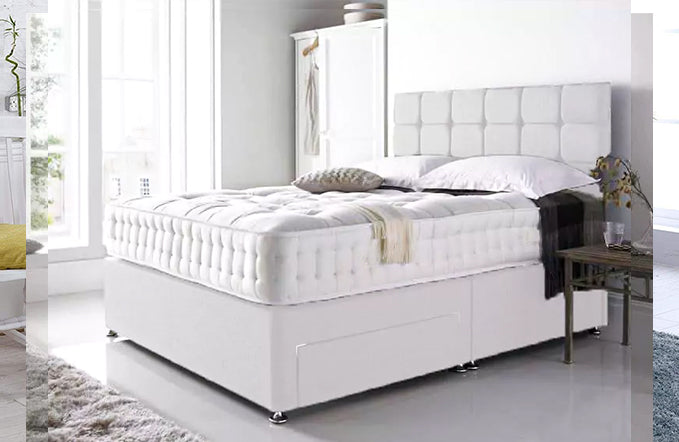 Single Divan Bed - Grey Linen Diamante cubed Bed