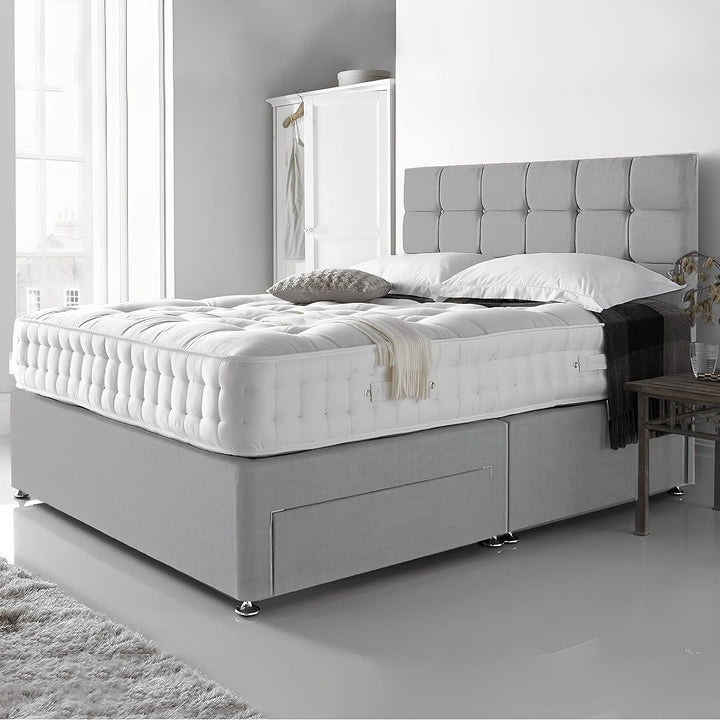 Single Divan Bed - Grey Linen Diamante cubed Bed Frame