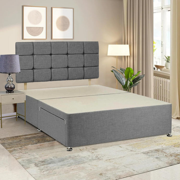 Single Divan Bed With Storage - Grey Chenille Divan Bed