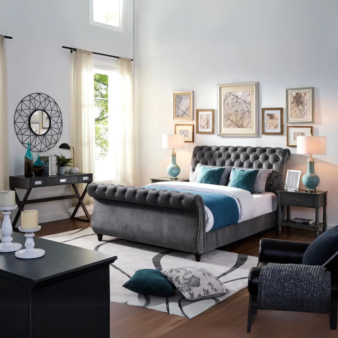 Colorado Scroll Bed Frame - With Wooden Legs