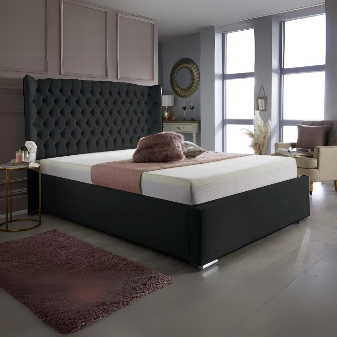 Bed Frame King Size - Amelia Chesterfield Wing Bed
