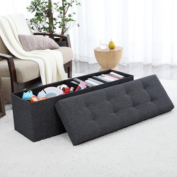 Chesterfield Blanket Box - Luxe Chesterfeild Tufted Linen Ottoman Box 