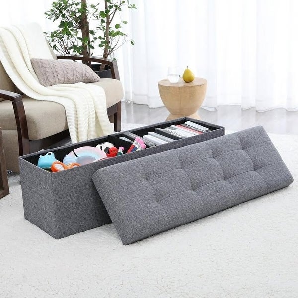 Chesterfield Blanket Box - Luxe Chesterfeild Tufted Linen Ottoman Box 1