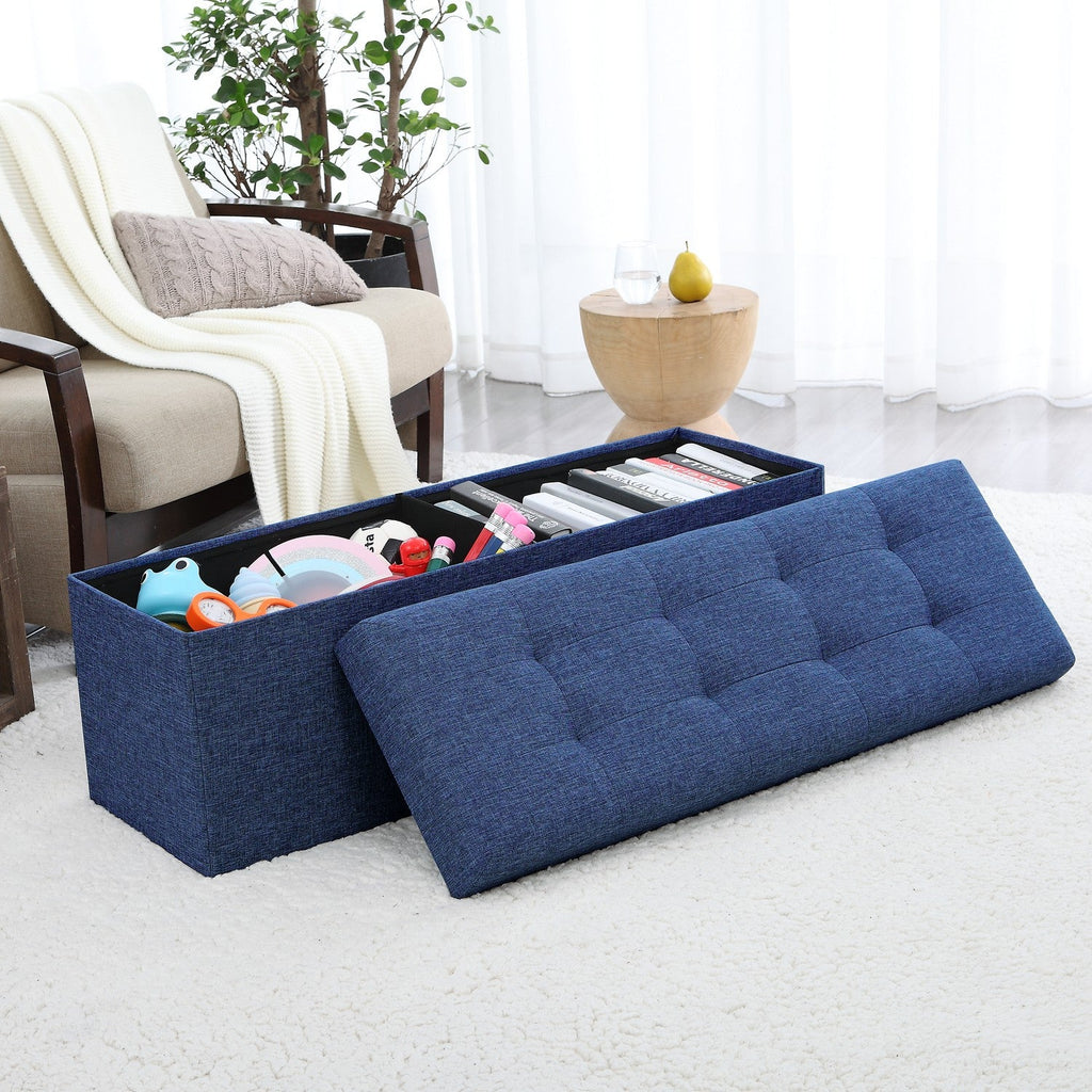 Chesterfield Blanket Box - Luxe Tufted Linen Ottoman Box