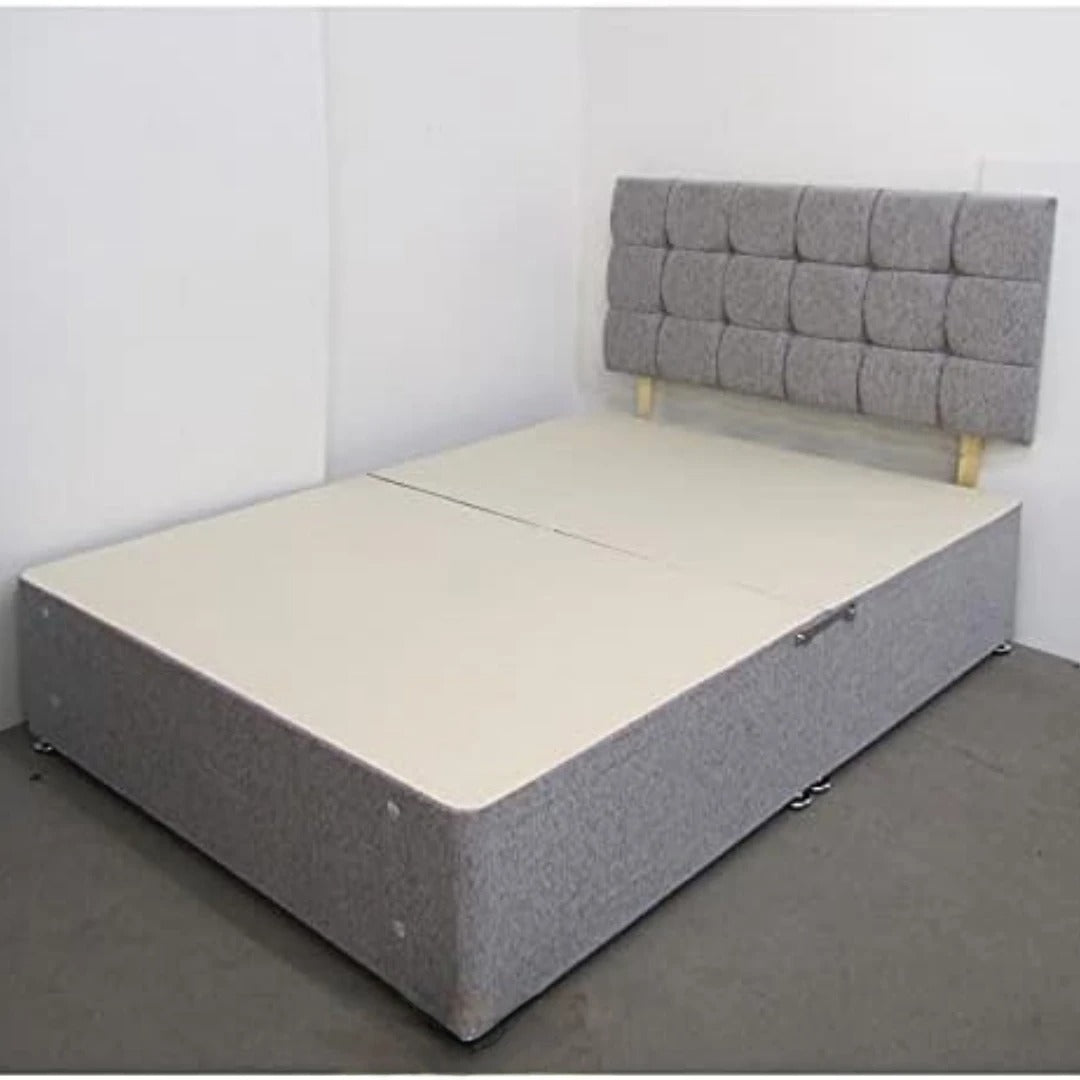 Divan Beds UK - Light Grey Suede Divan Bed With Frame and Storage