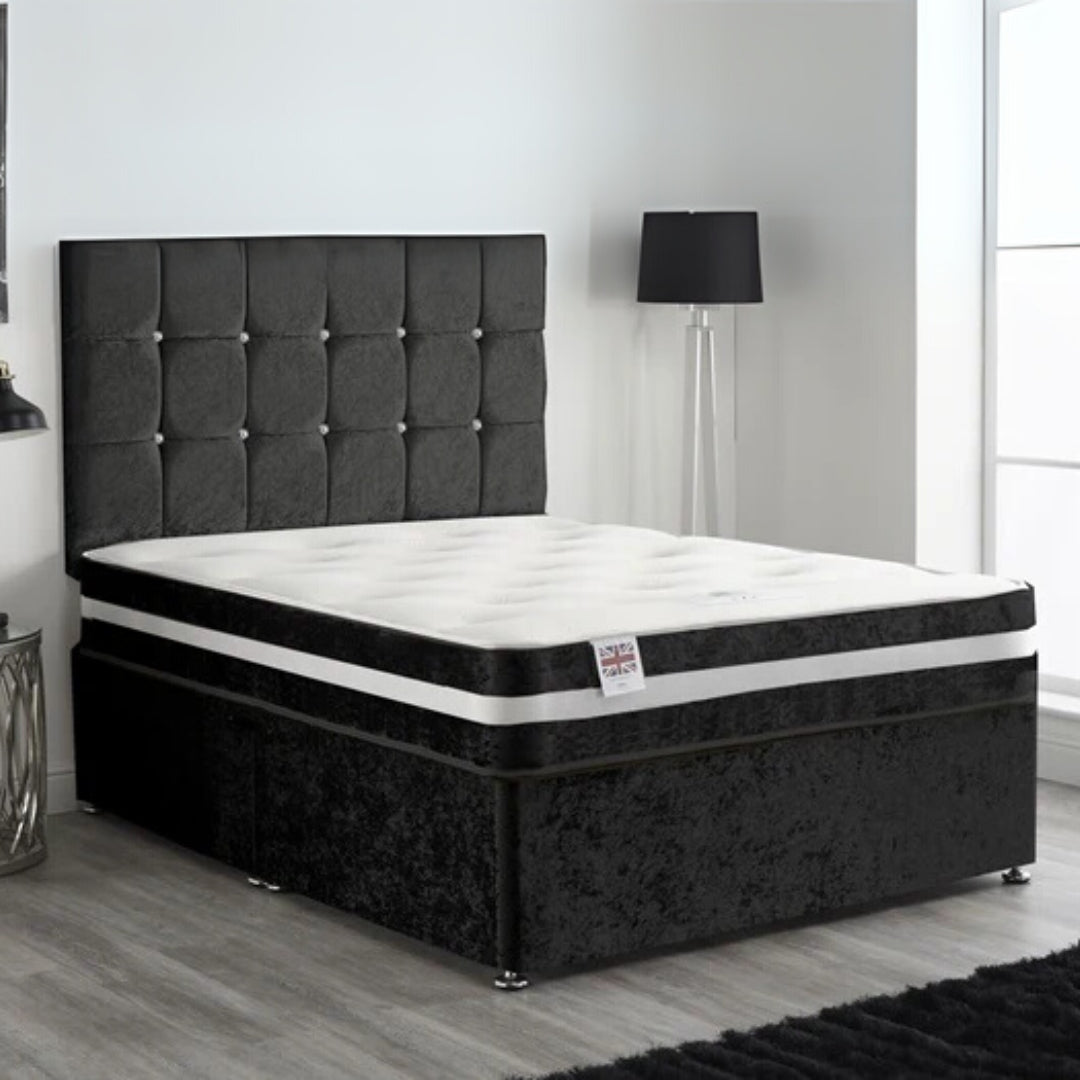 Double Divan Bed With Mattress - Silver Velvet Bed Frame