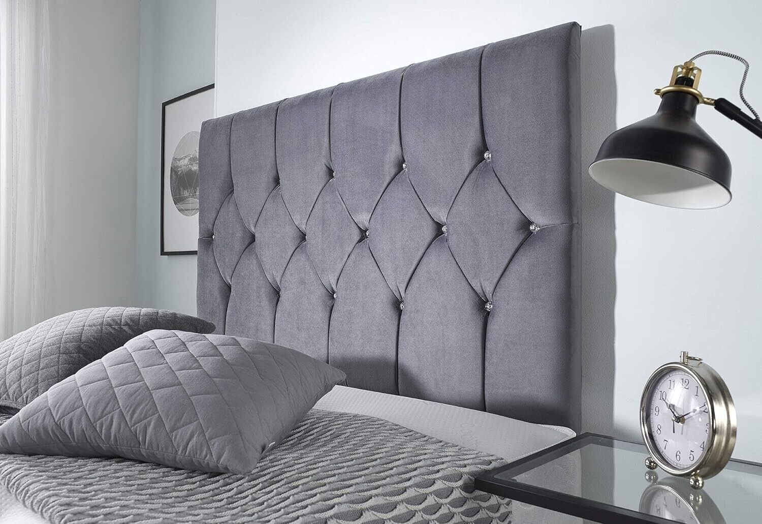 Double Divan Ottoman Bed - Grey Plush Divan Bed Frame With Tufted Headboard