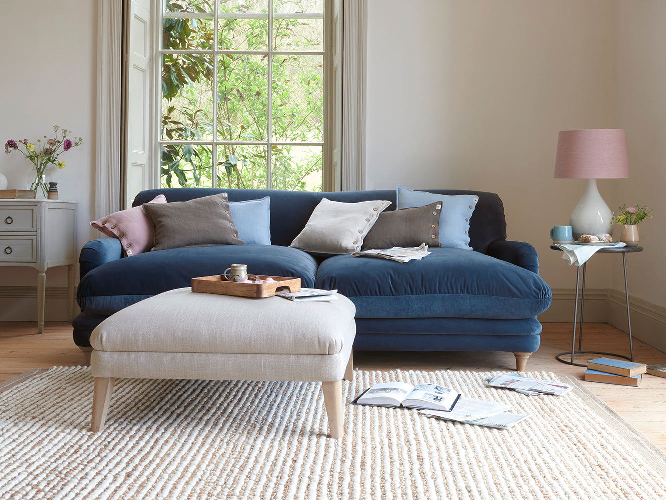 Footstool with Wooden Legs - Cozy Footstool