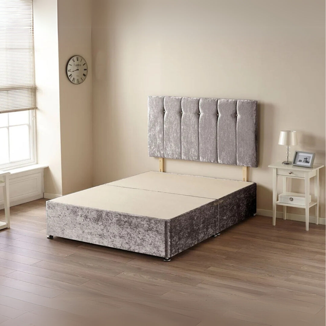 Line Panel Silver Crushed Velvet Divan Bed