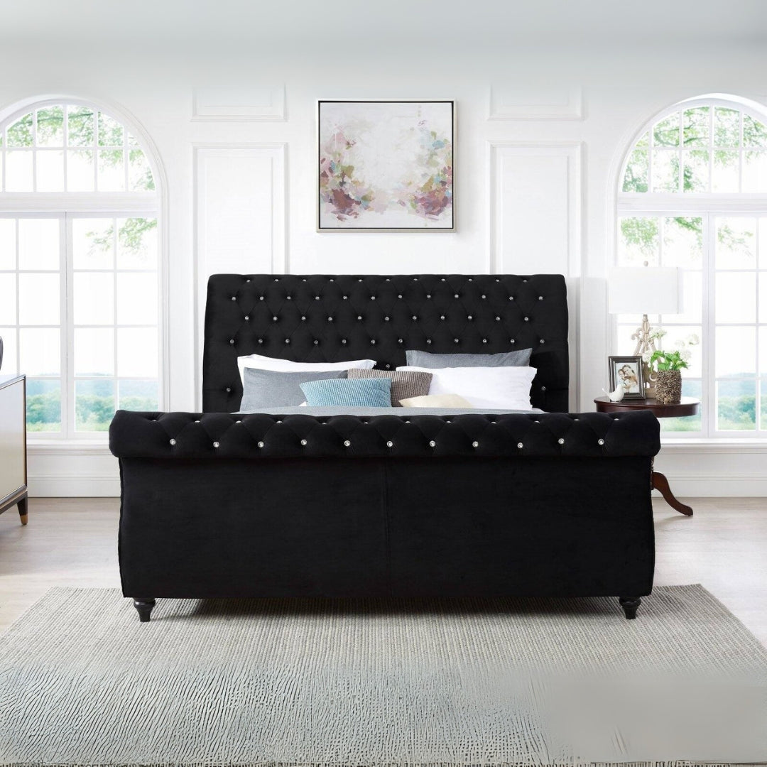 Single Bed with Storage - Sapphire Scroll Chesterfield Bed