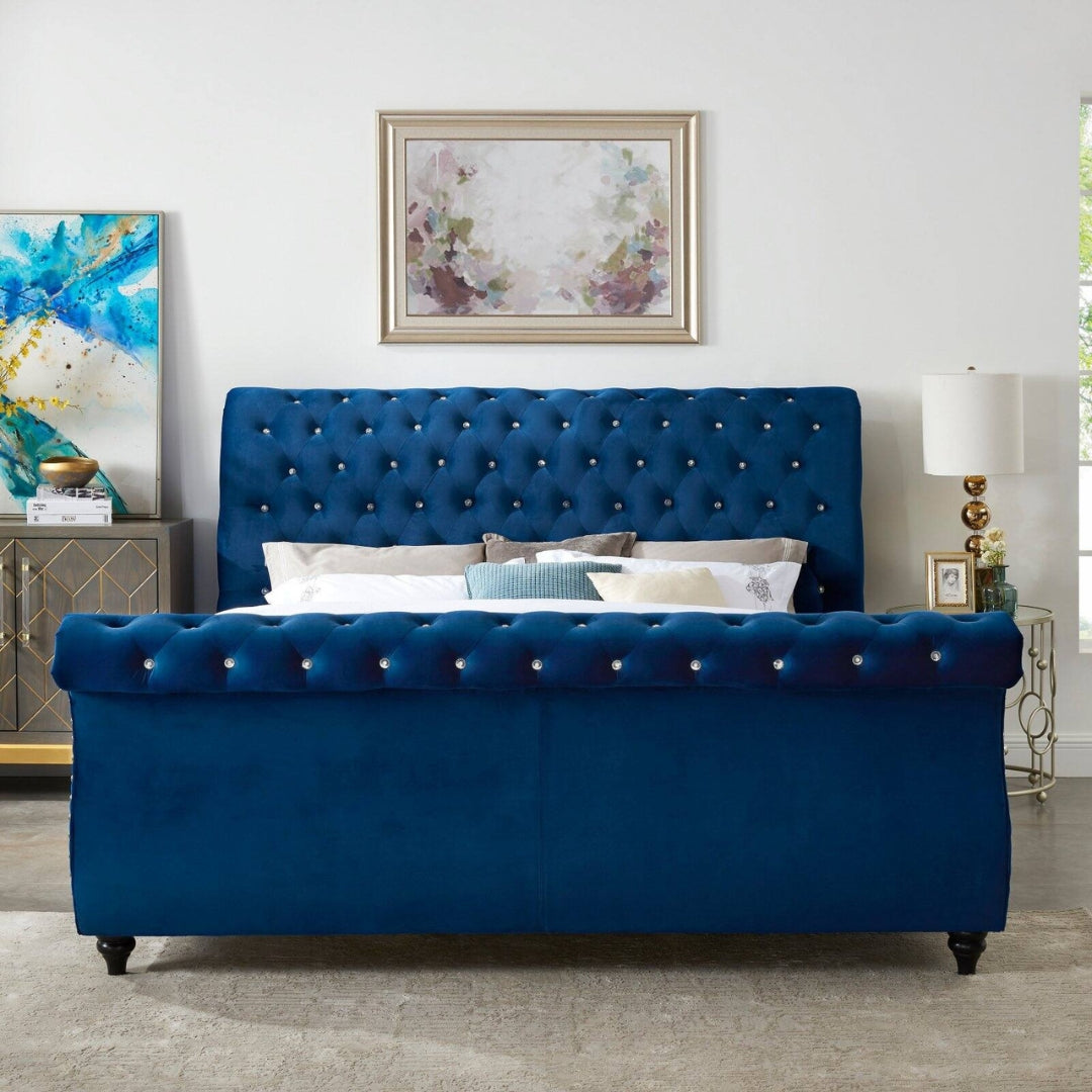 Single Bed with Storage - Sapphire Scroll Chesterfield Bed 2
