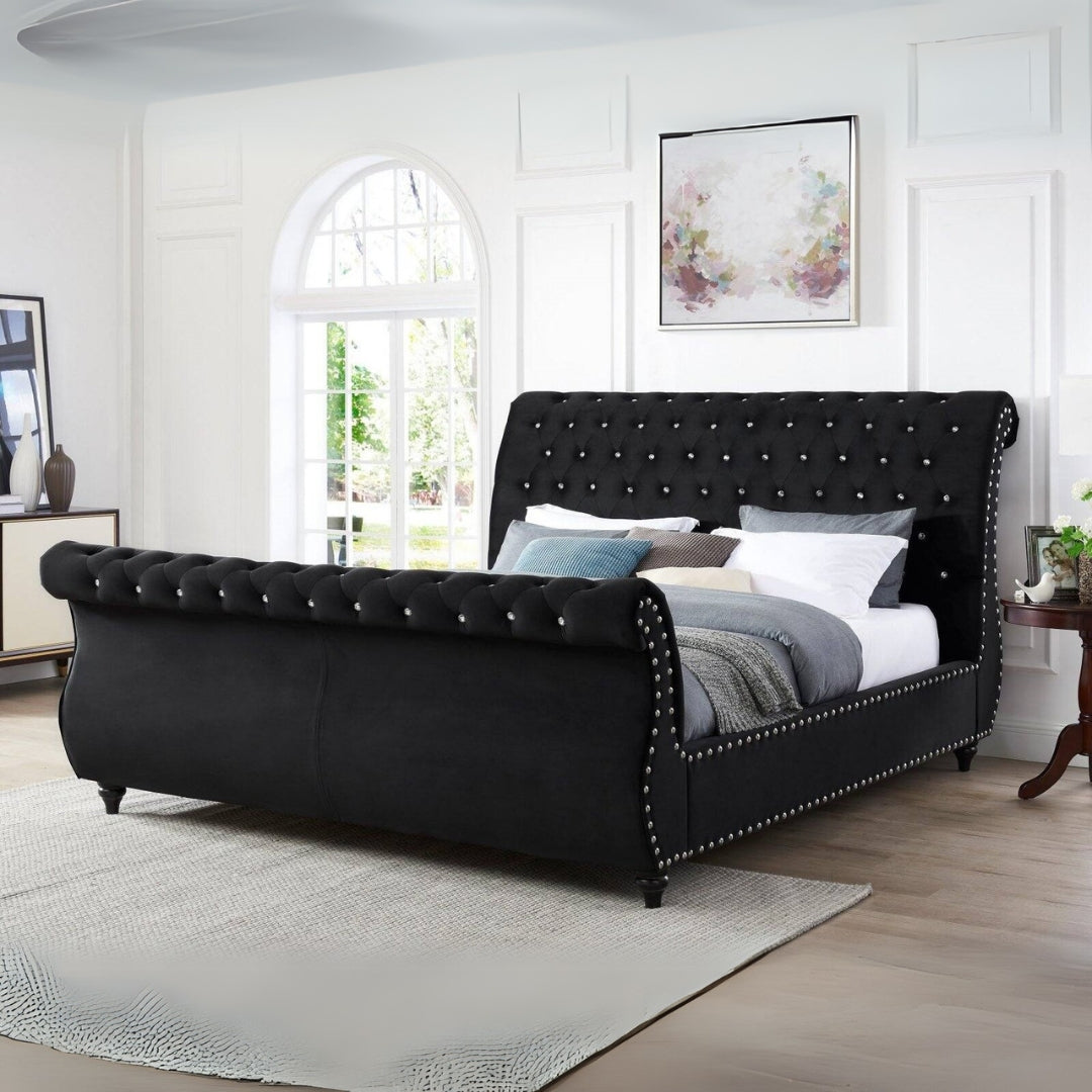 Single Bed with Storage - Sapphire Scroll Chesterfield Bed 3