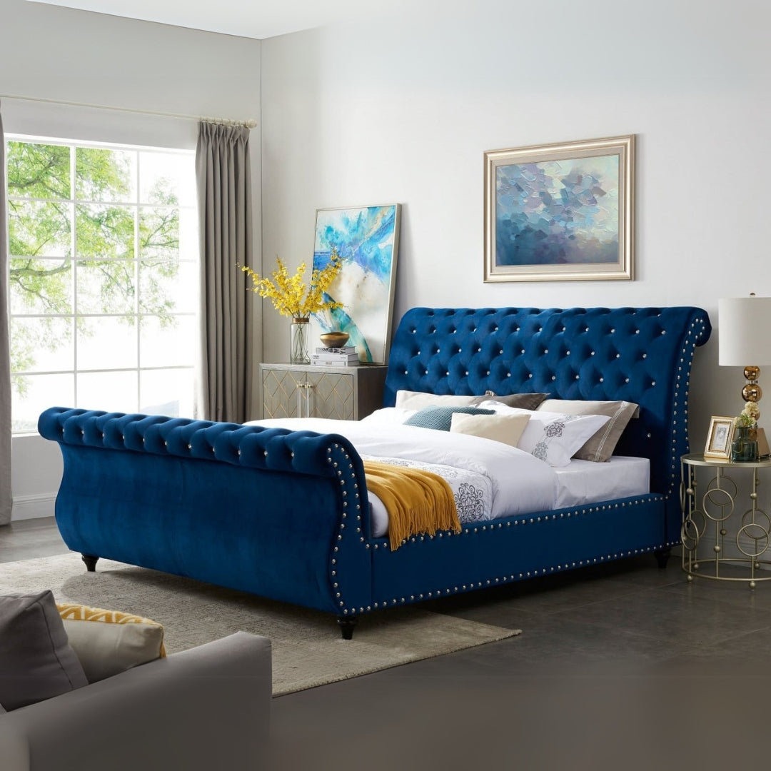 Single Bed with Storage - Sapphire Scroll Chesterfield Bed 4