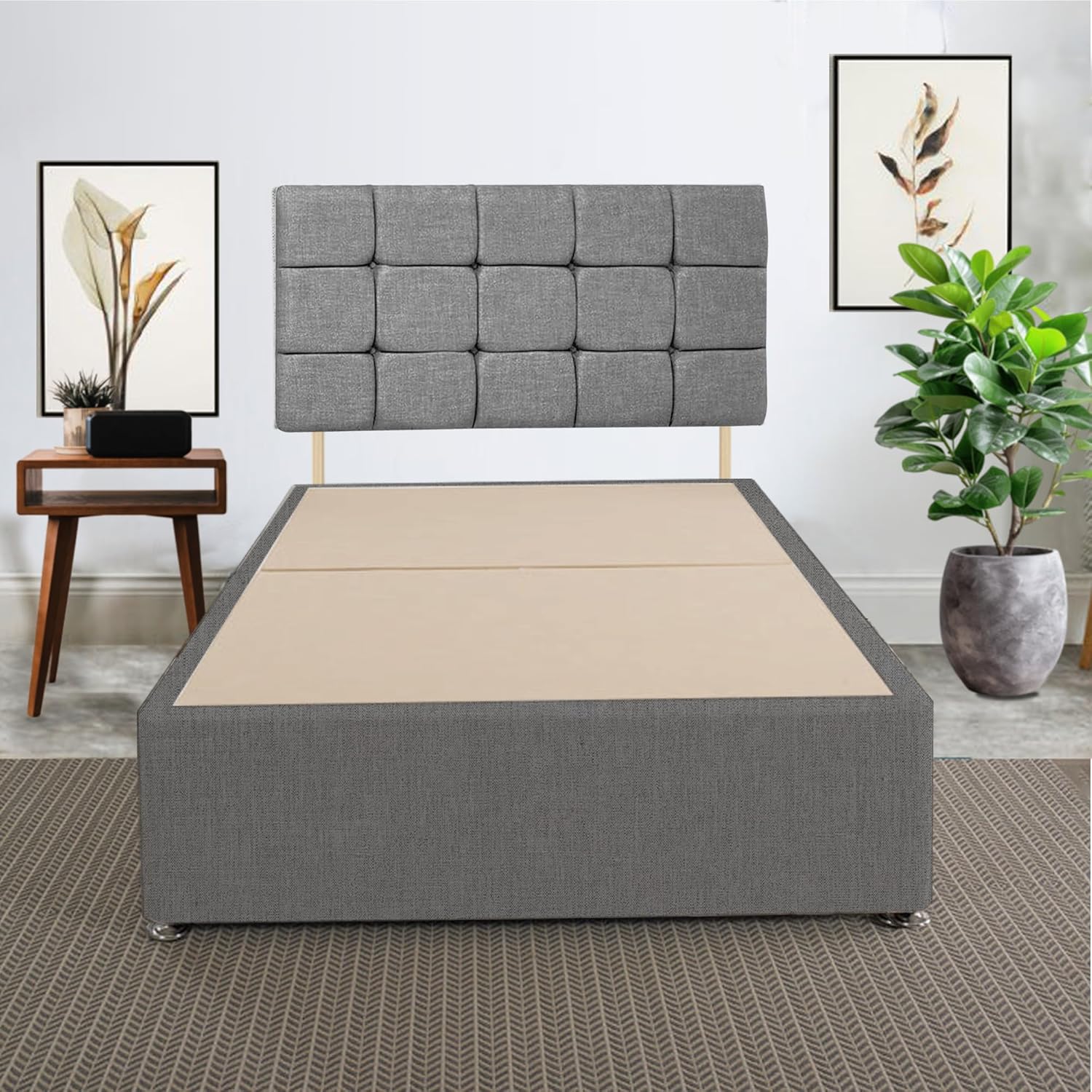 Single Divan Bed With Storage - Grey Chenille Divan Bed With Frame and Mattress 