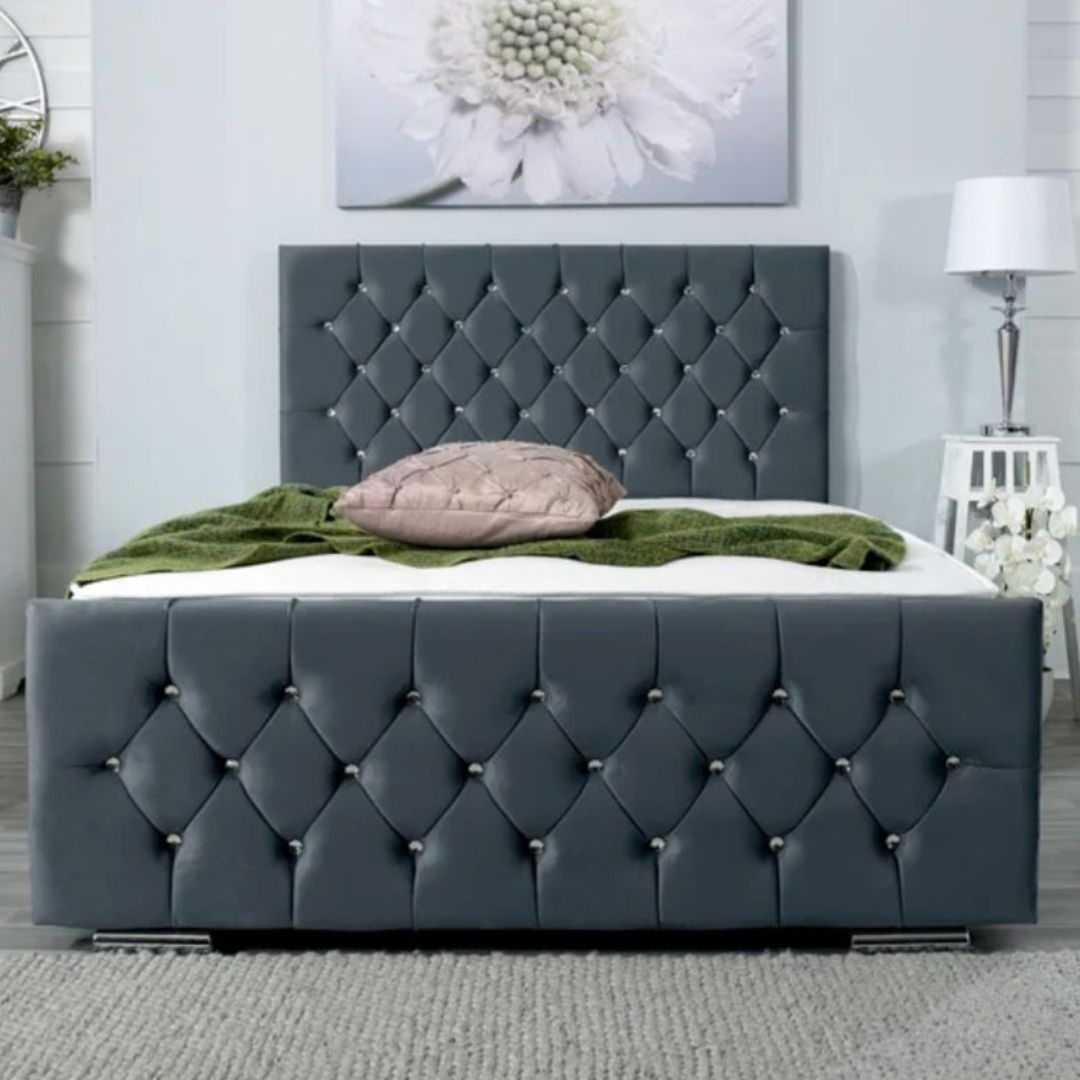 Single Divan Beds With Mattress - Louise Velvet Divan Bed