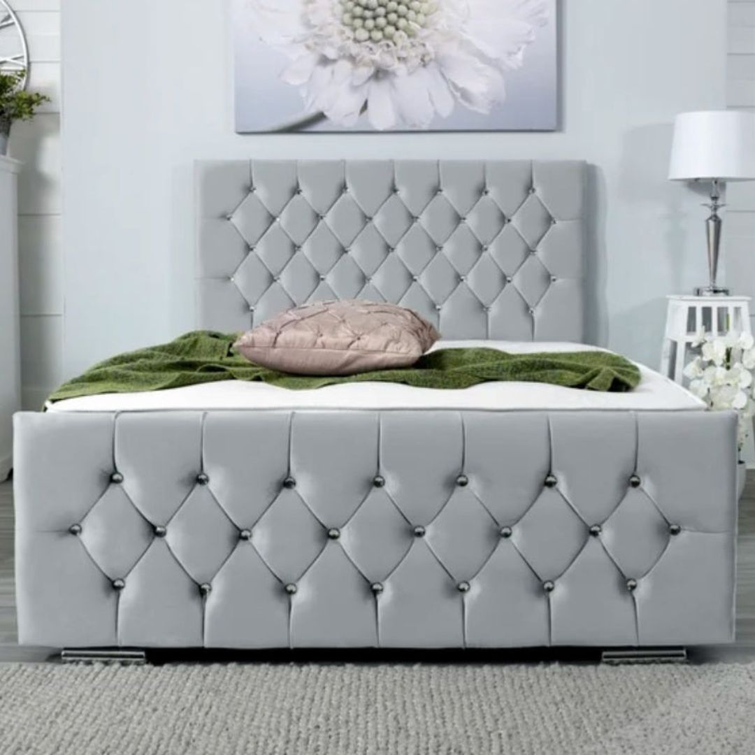Single Divan Beds With Mattress - Louise Velvet Divan Bed Frame