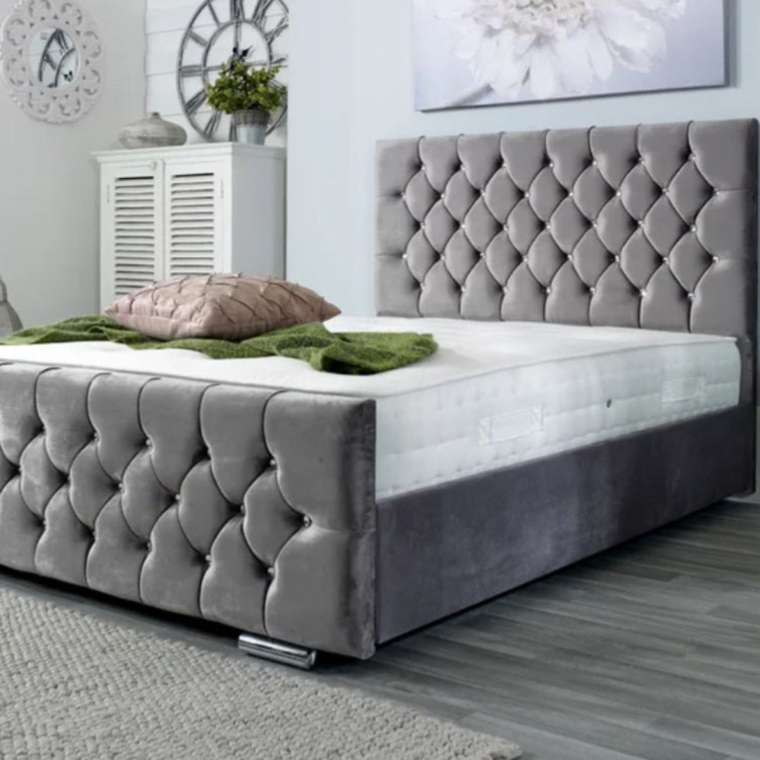 Single Divan Beds With Mattress - Louise Velvet Divan Bed With Frame and Mattress