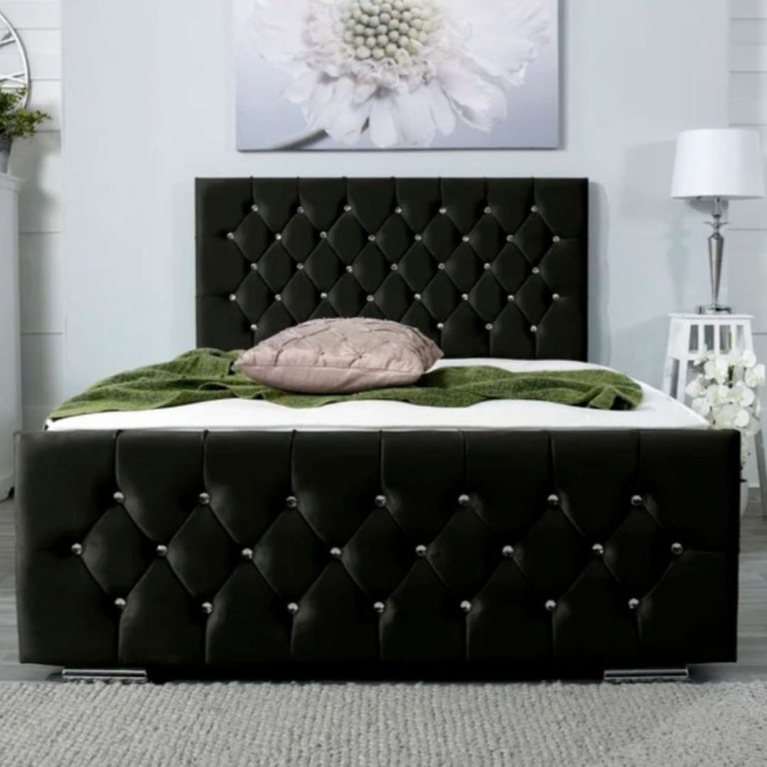 Single Divan Beds With Mattress - Louise Velvet Divan Bed With Frame and Storage