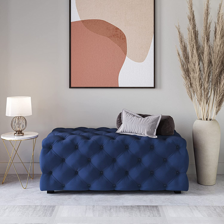 Wooden Storage Box - Velvet Ottoman Box