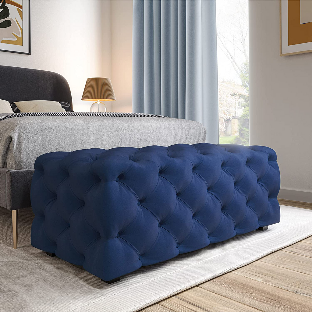 Wooden Storage Box - Velvet Ottoman Storage Box