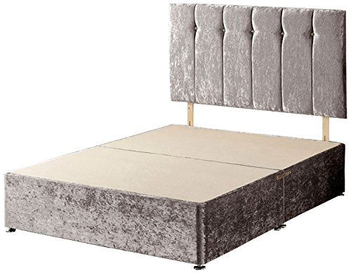 Line Panel Silver Crushed Velvet Divan Bed